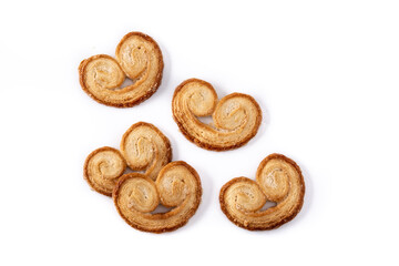 Palmier puff pastry isolated on white background	