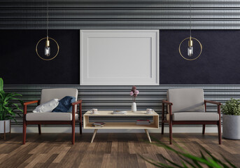3D Mockup photo frame in Modern interior of living room