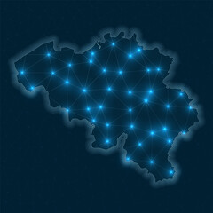 Belgium network map. Abstract geometric map of the country. Digital connections and telecommunication design. Glowing internet network. Stylish vector illustration.