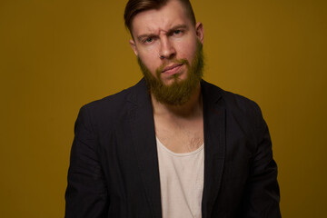 Obraz premium dealing with a serious expression in a black jacket emotions