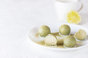 Candy with matches and lime on a light background. Sugar, gluten and lactose free. Horizontal orientation, copy space.