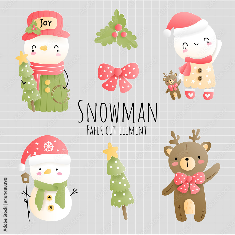 Wall mural Vintage snowman. Merry Christmas, Vector illustration