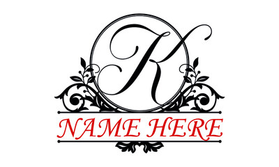 K Alphabet round letter frame abstract monogram vector logo template