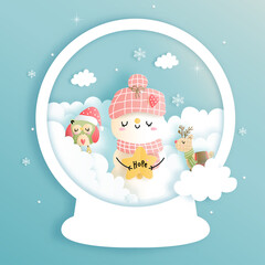 Merry Christmas, Christmas card, banner with vintage snowman. 