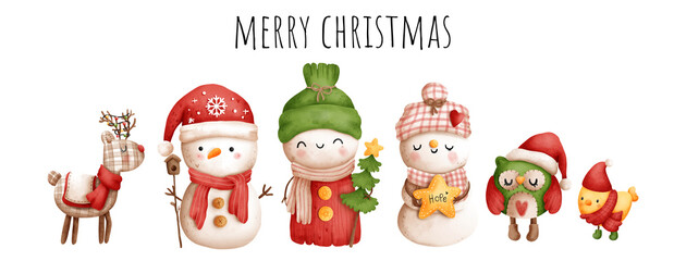Vintage snowman. Merry Christmas, Vector illustration