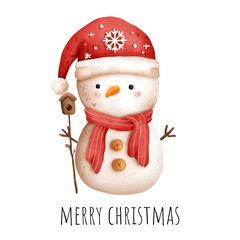 Digital painting watercolor vintage snowman. Merry Christmas, Vector illustration