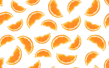 Fototapeta premium Seamless pattern of slices of juicy oranges on a white background