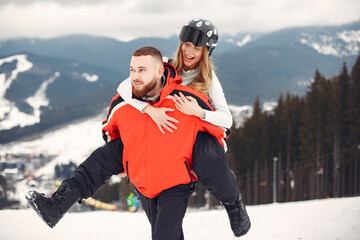 Fototapeta na wymiar Winter snow couple in a mountains