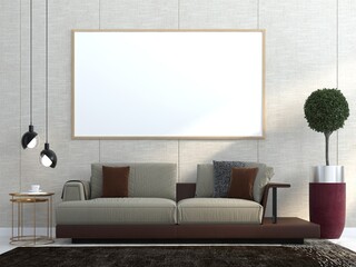 3D Mockup photo frame in Modern interior of living room