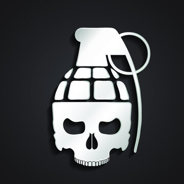 3d shiny silver metal skull grenade logo design