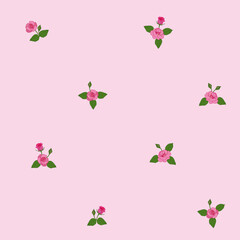 Pink rose seamless pattern. vintage isolated pink roses and green leaves with pink background in summer spring autumn garden for fabric, textile, dress, kimono, paper, valentine, stationary, etc.