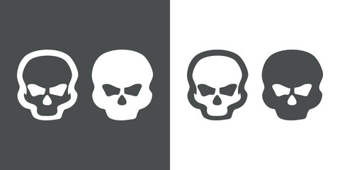 Icono plano conjunto de calaveras humanas con relleno y lineas para su uso en Halloween y en señales y símbolos en fondo gris y fondo blanco