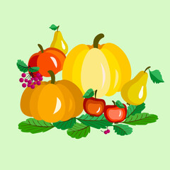 Vector - pumpkin with apples, pears and berries. 
Thanksgiving pattern.