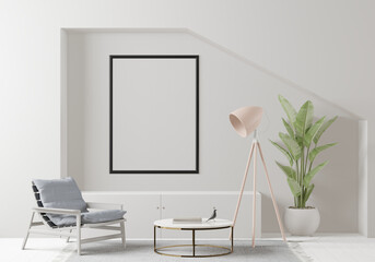 3D Mockup photo frame in Modern interior of living room