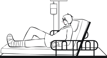 patient was broken leg on a hospital bed cartoon vector