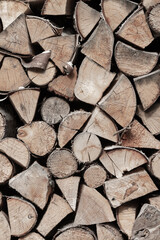 Chopped firewood, preparing firewood for the heating season.