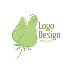 Vector green logo. Concept design of Plant, nature, ecology, garden, bio, growth, health and beauty care. Hand drawn icon of rose. 