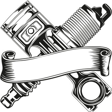 Mechanic logo with spark plug and piston