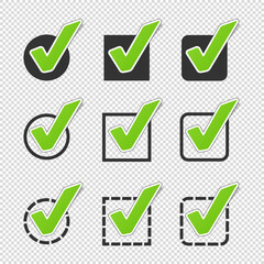 Different Checkbox Icon Set - Green Vector Illustration - Isolated On Transparent Background