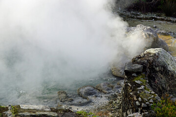 hot steam over river in furnas