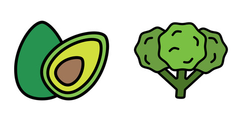 avocado and broccoli Vector illustration of vegetables. Eco-friendly food. Vegetarian food