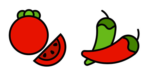 tomato and pepper are red and green. Vector illustration of vegetables. Eco-friendly food. Vegetarian food