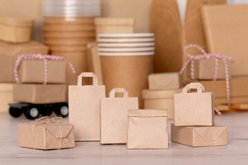 many paper bags and boxes