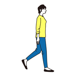 Fototapeta premium 若い女性が歩いているベクターイラスト