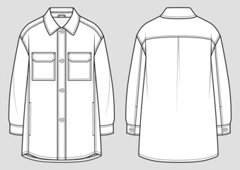 Shirt dress jacket. Fashion sketch. Flat technical drawing. Vector illustration.