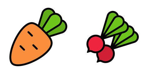 carrots and radishes Vector illustration of vegetables. Eco-friendly food. Vegetarian food