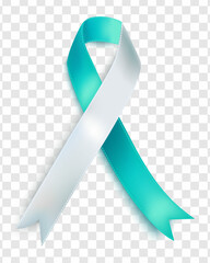Vector of the cervical cancer awareness tape. Realistic white and turquoise ribbon on a transparent background