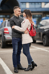 Happy young couple in the airport