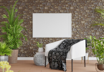 Obraz premium 3D Mockup photo frame in Modern interior of living room