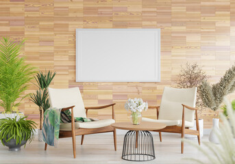 3D Mockup photo frame in Modern interior of living room