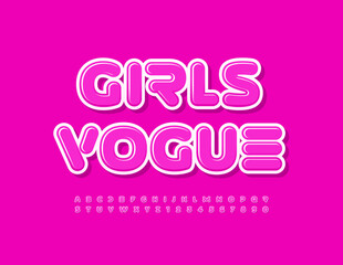 Vector glamour emblem Girls Vogue. Bright abstract Font. Pink modern Alphabet Letters and Numbers set