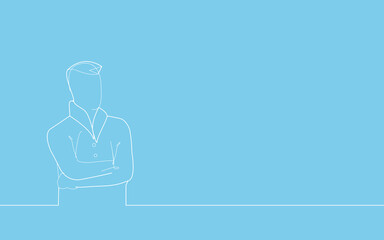 Man thinking isolated on blue background. Man thinking for web site, poster, placard, ad, cover magazine and print materials. Man thinking, modern drawing concept