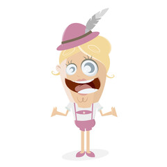 funny illustration of a bavarian cartoon girl with pink lederhose