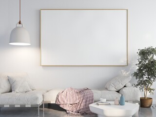 3D Mockup photo frame in Modern interior of living room
