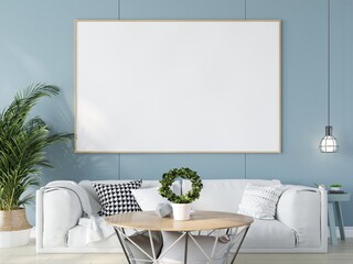 3D Mockup photo frame in Modern interior of living room