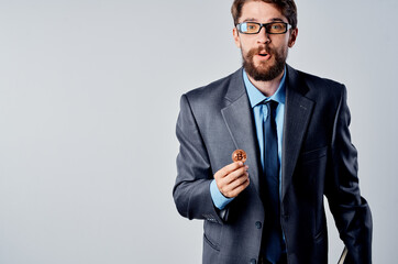 bearded man internet technology commerce bitcoin mining light background