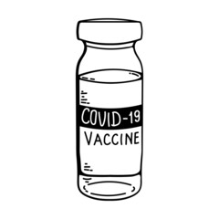 Covid-19 coronavirus vaccine. vaccine vial doodle icon. Treatment for coronavirus covid-19. Isolated vector illustration