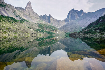Lake of Mountain Spirits and a beautiful mountain range in the Ergaki Natural Park