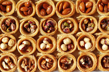 Top view food pattern texture of Turkish baklava