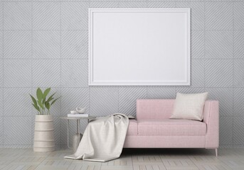 3D Mockup photo frame in Modern interior of living room