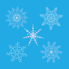 Fototapeta na wymiar Vector snowflakes set. Design winter isolated elements of dekor on blue background