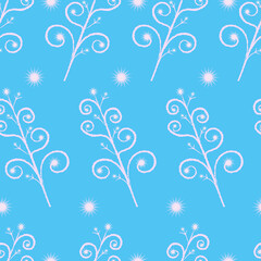 Fototapeta na wymiar Vector winter seamless pattern. Decorative frozen elements on blue background.