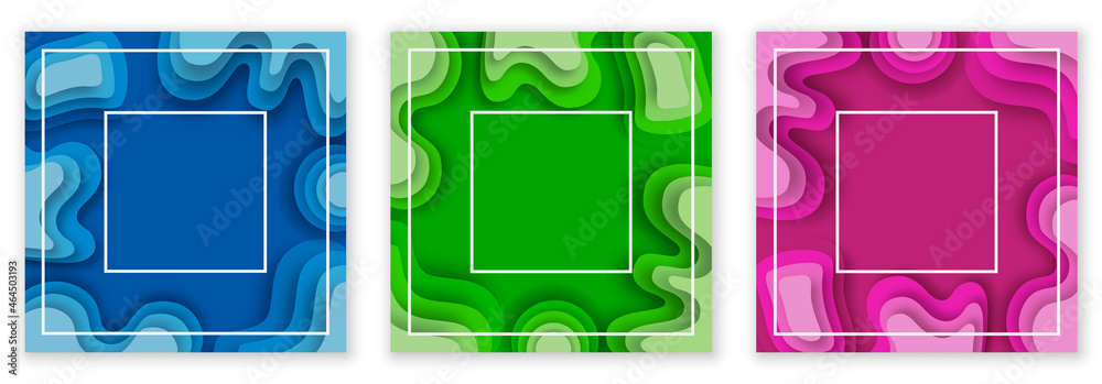 Poster Square banners set with 3D abstract background and paper cut shapes.