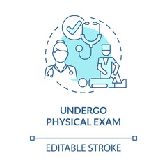 Undergo physical exam blue concept icon. Health care treatment. Hospital check. Physiotherapy abstract idea thin line illustration. Vector isolated outline color drawing. Editable stroke