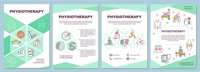 Fototapeta na wymiar Physical therapy brochure template. Health care. Flyer, booklet, leaflet print, cover design with linear icons. Vector layouts for presentation, annual reports, advertisement pages