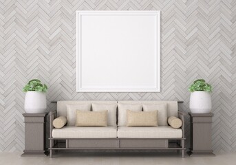 3D Mockup photo frame in Modern interior of living room